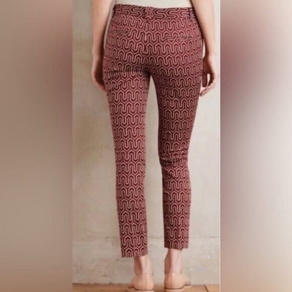 Anthropologie Cartonnier Charlie Skinny Ankle Trouser In Rust Red Cream Size 4 - Picture 2 of 7